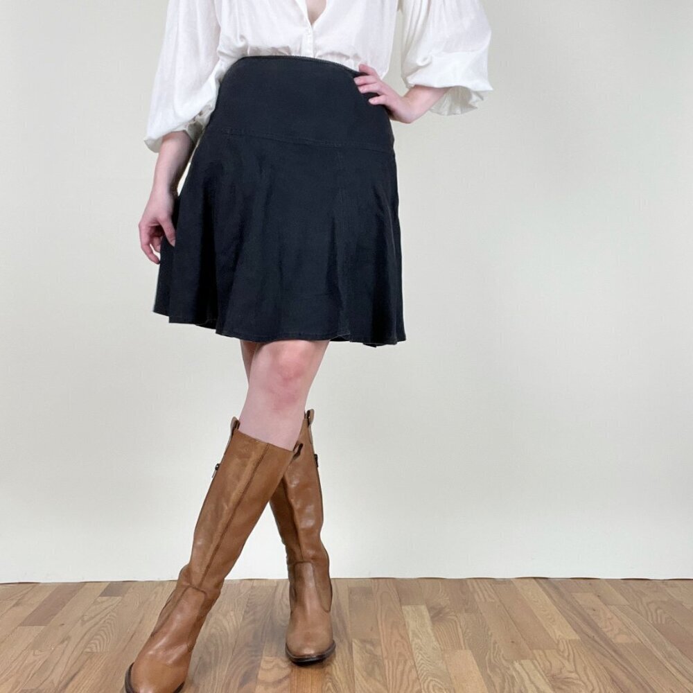 Vintage 100% Linen Drop Waist Mini Midi Skirt Low High Rise Coastal Cowgirl Y2K